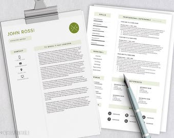 Clear Resume Template - CV Template (2 pages) + Cover Letter - .docx and .psd format | Instant Download
