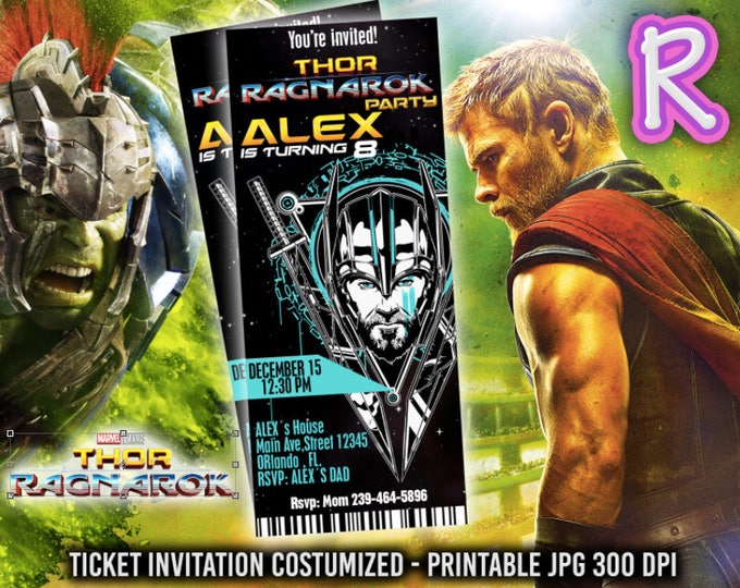 Thor Ragnarok MARVEL Birthday Invitation Ticket - We deliver your order in record time! Less than 4 hours! Thor Hulk. THOR Party Avengers!