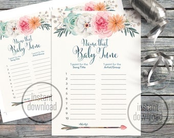 Name that baby song tune shower game card, watercolor tribal floral arrow teal pink fuchsia bohemian. Instant download! 114CMPGM 07 114CMPEX