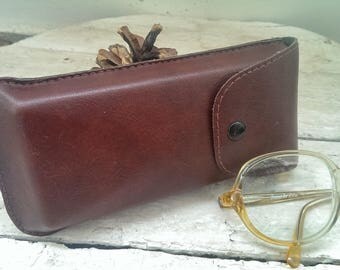 Vintage Brown Leather Glasses Case, Case for Sunglasses, Eyeglass Case, Eyeglass Holder from 1980s