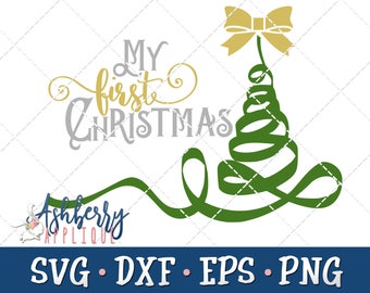 My First Christmas SVG/DXF Cut File - Instant Download - Christmas Vector Clipart - Christmas Tree - First Christmas - Holiday - Iron On
