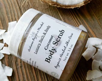 Organic Coconut Body Scrub, Organic Vegan Body Polish, Natural Exfoliating Sugar Scrub, Moisturizing Scrub for the Body