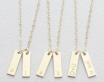 Vertical Bar Tag Necklace/Initial Bar Necklace/Gold Tag Necklace in Gold Fill, Silver, Rose Gold Fill, Bridesmaid Gift (OL 15x6 )