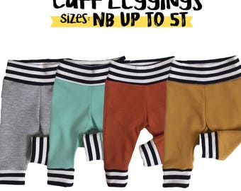 Baby cuff leggings. Choose size and fabric. Newborn up to 5t. No elastic waist/stretchy waistband baby leggings