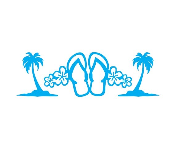 Flip flop and palm tree vinyl decal car decal sticker beach