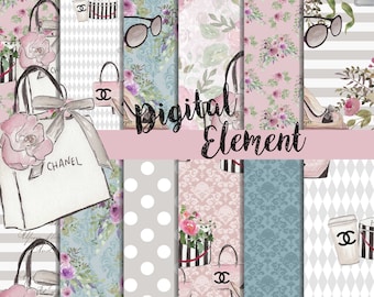 Digital Paper, Seamles Digital Scrapbook, Fashion Design Paper, Pink Chanel Design Paper. No. P200