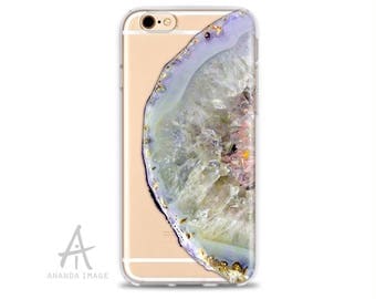 Quarz Agate iPhone 7/7+/SE/5/5S/4/4S/6/6S, Clear, Stone Galaxy S8/S7/S7 EDGE, 6/6S pluss, Galaxy S6/S6 Edge, Galaxy S5, Huawei P9, T-227