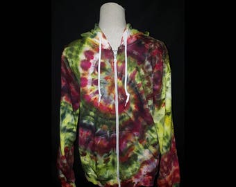Medium Fire tie dye zip-up hoodie, Ice dyed Fire hoodie, medium hoodie, medium red hoodie, tie dye hoodie, medium tie dye, medium hoodie