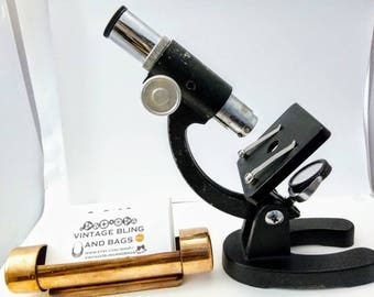 Vintage sky bolt Microscope and case, vintage microscope, mancave decor, 100x 200x 300x scientific equipment, steampunk decor, mancave decor
