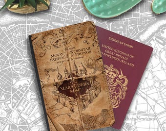 Marauders Map Hogwarts Wizard Wormtail Passport Holder Travel Flip Cover Case PT014
