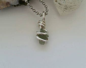 Moldavite Necklace, Wire Wrapped Pendant, Tektite, Meteor, Sterling Silver Jewelry, Crystal Healing, Consciousness, High Vibration, Intense
