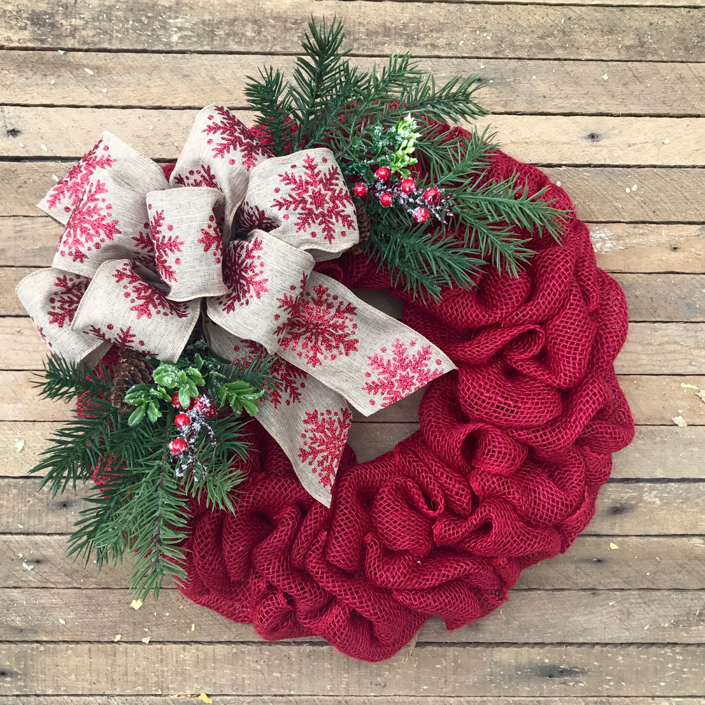 Red Burlap Christmas Wreath 