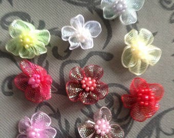 SET of 10 flower applique organza mix of 10 colors