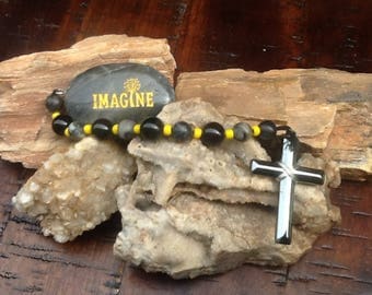 HEMATITE & Obsidian Prayer, Meditation or Birthing Beads w/COURAGE Stone