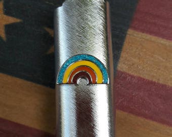 Vintage 1970's Silver Rainbow Lighter Case