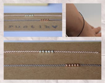 Minimalist Simple Silk Cord Bracelet With Rose Gold or Silver Tiny Balls Beads / Dainty Friendship Bracelet / Layering String Bracelet