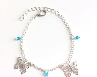 Chain bracelet butterflies and blue beads