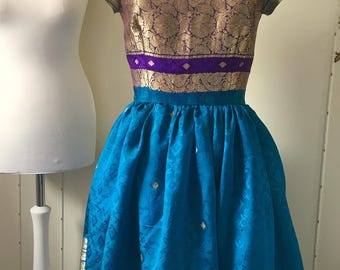 Silk party dress, silk prom dress, vintage silk dress, silk sari dress, unique silk dress, wedding guest dress, bridesmaid dress