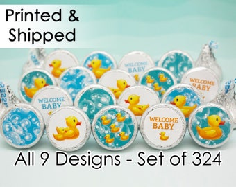 Rubber Ducky Baby Shower Decorations, Rubber Ducky Stickers, Bubble Bath Stickers, Yellow Blue Duckie, Hershey Kisses Party Favor Stickers