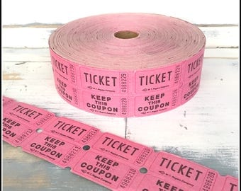 Pink Raffle Tickets - (30) Vintage Tickets - Pink Double Raffle Carnival Party Tickets