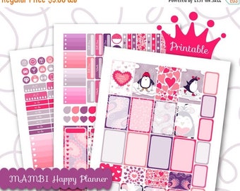 50% OFF SALE Planner Stickers Weekly Kit Happy Planner Valentines Day Winter Sports Penguin Red Heart Stickers Half Box Printable Stick Inst