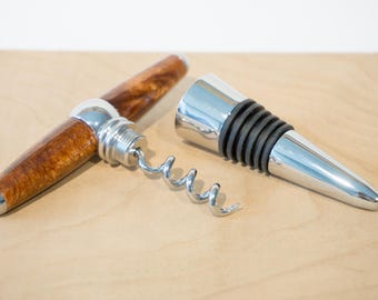 Bronze Sparkling Acrylic T-Handle Bottle Stopper with Hidden Corkscrew, Chrome Wine Bottle Stopper, Corkscrew Handle