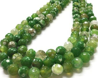 10mm Faceted Green Agate Beads, Gemstone Beads, Wholasela Beads