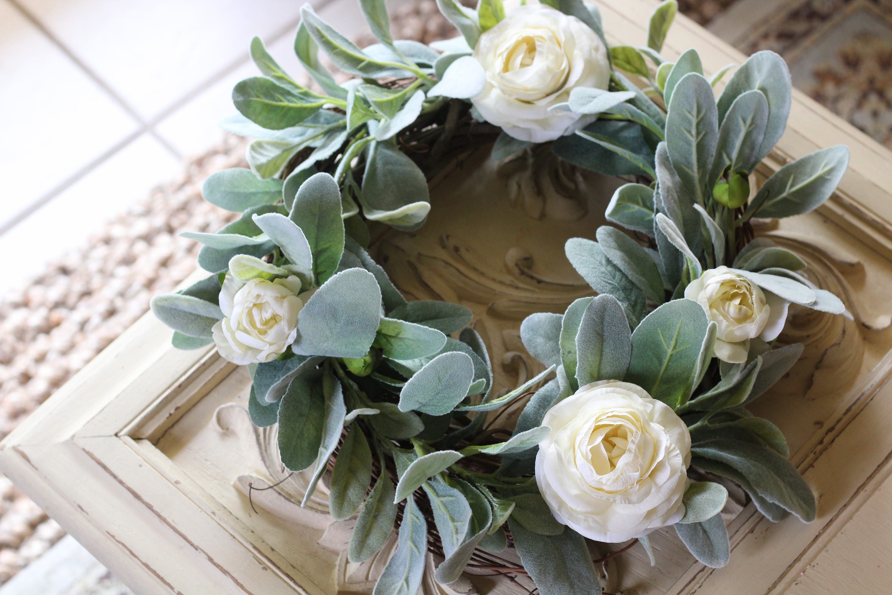 Lambs Ear Wreath with Flowers Custom Wreaths Handmade