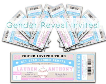 Baseball Gender Reveal Invitation, Pink and Blue Invite, Digital Invitation, Gender Reveal, Sports Baby Shower, Diaper Raffle Card, Pintable
