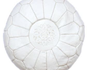 SALE* White Moroccan Leather Pouf