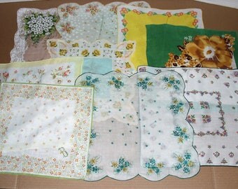 18) Nine Vintage Handkerchiefs. Hankies. Large Size.