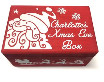 Personalised Wooden Christmas Eve Box, Custom Printed Xmas Crate, Children's Night Before Christmas Box. Personalised Keepsake Box With Name