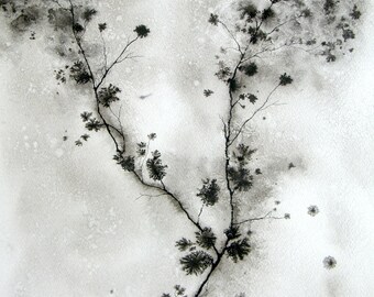 Art abstrait contemporain - Encres sur papier "Arbre" - Oeuvre originale - Encre noire et sépia