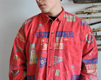 mens vintage shirt 1990s 1980s red colour funny cars print longsleeve buttoms - Cars Pictures To Print mens vintage shirt 1990s 1980s red colour funny cars print longsleeve buttoms - Cars Pictures To Print