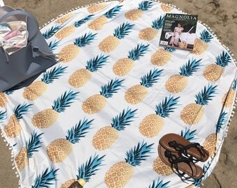 Round Beach Towels , boho elephant, pineapple, counuts, flowers