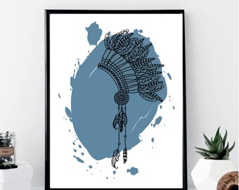Indian Headdress Print // Minimalist // Wall Art // Typography // Fashion // Scandinavian // Boho // Modern Office