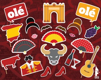 PRINTABLE Spain Photo Booth Props–Photo Booth Sign-Spanish Party Props-Fiesta España Props-Spain Photo Props-Spanish Props-Instant Download
