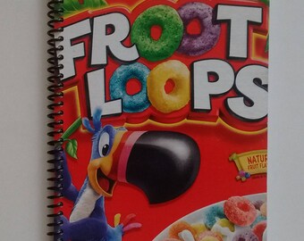 Fruit Loops Spiral Notebook Hand Made from Recycled Box of Cereal
