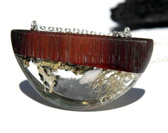 Wood resin pendant, real moss and shell jewelry, real shell and moss, resin jewelry, resin and wood jewelry, wood jewelry, unique gift