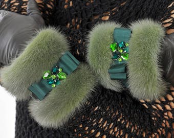 Luxury mink of for cuffs with Rhinestone black luxury mink cuffs fur / PELLICCIA Visone polsini / poignets de fourrure / vison puños de piel