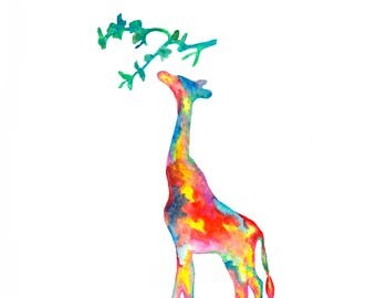 Giraffe | Simple Minimalist Giraffe Animal South Africa Watercolour Art Painting, Fine Art, Wall Art, Home Decor Print