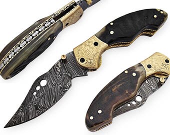 100% handmade Damascus steel with special handle Liner Lock pocket folding knife/pliant Damas /Damaskus Falten 4015