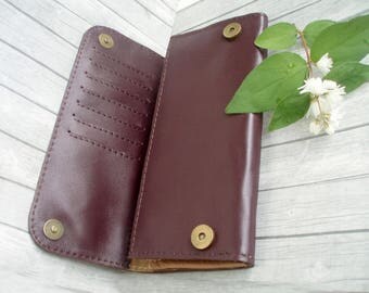 Burgundy women wallet leather Card holder coin purse slim wallet genuine leather wallet zippered wallet minimalist wallet womens gifts