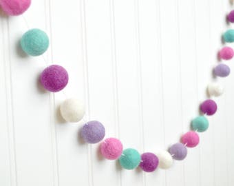 Birthday Felt Ball Garland, Girl Pom Pom Garland, Pink and Purple Garland, Baby Girl Decor, Baby Shower Decoration, Frozen Birthday Banner