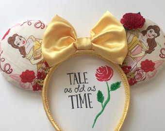 Belle Beauty and The Beast Mickey/Minnie Mouse Ears, Disney Custom Belle Beauty and The Beast Ears, Minnie Ears, Ears, Belle Mickey Ears.