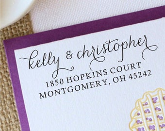 Return Address Stamp, Calligraphy Address Stamp, Custom Heart Address Stamp, Wedding Rubber Stamp Gift 1047