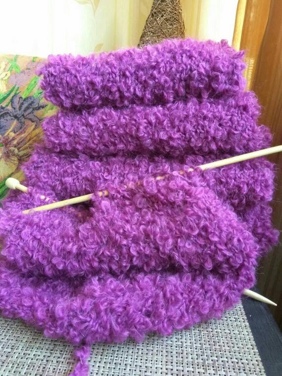 Chunky Boucle Coat Purple Mohair Coat Handmade Jacket