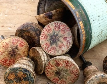 Set of 11 Vintage Cupboard Knobs. Deliciously faded in 2 sizes