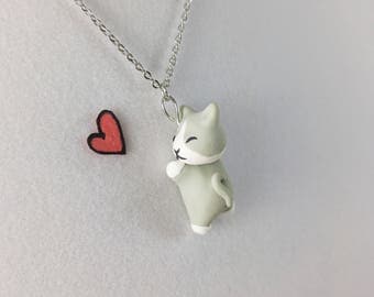 Cat Necklace // Polymer Clay Jewelry // Gray Cat Pendant // Cat Lover Gift