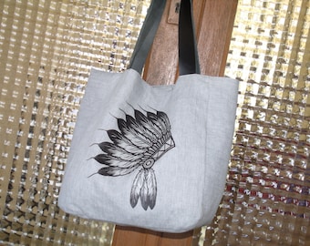 Tote bag Tote any hand bag in linen and cotton "Indian" leather handles